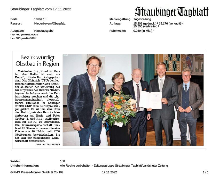 Zeitungsartikel im Straubinger Tagblatt vom 17.11.2022